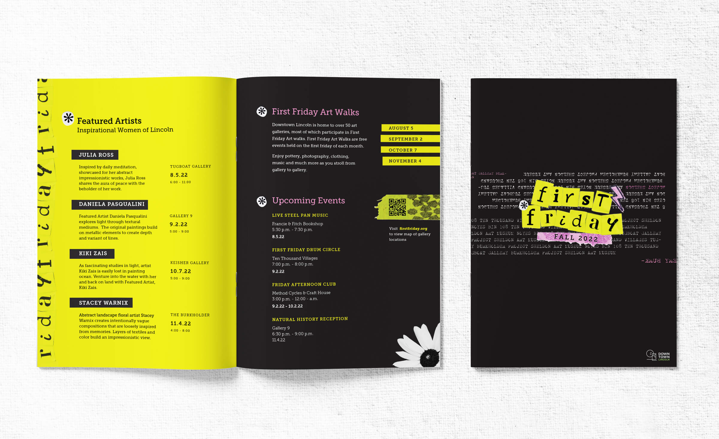 Photo of a brochure design promoting First Friday and gallery locations