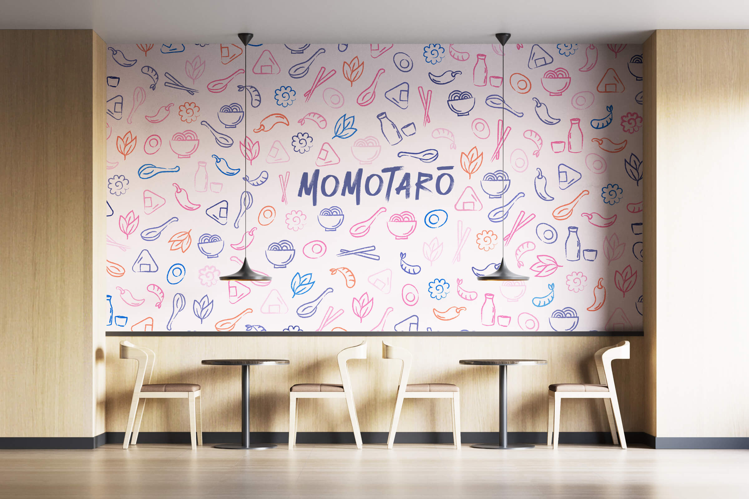 A photo of a mural at the Momotaro restaurant.